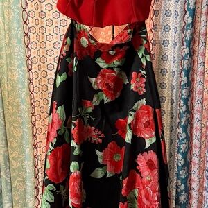 B Darlin Red and Black Floral Prom Dress